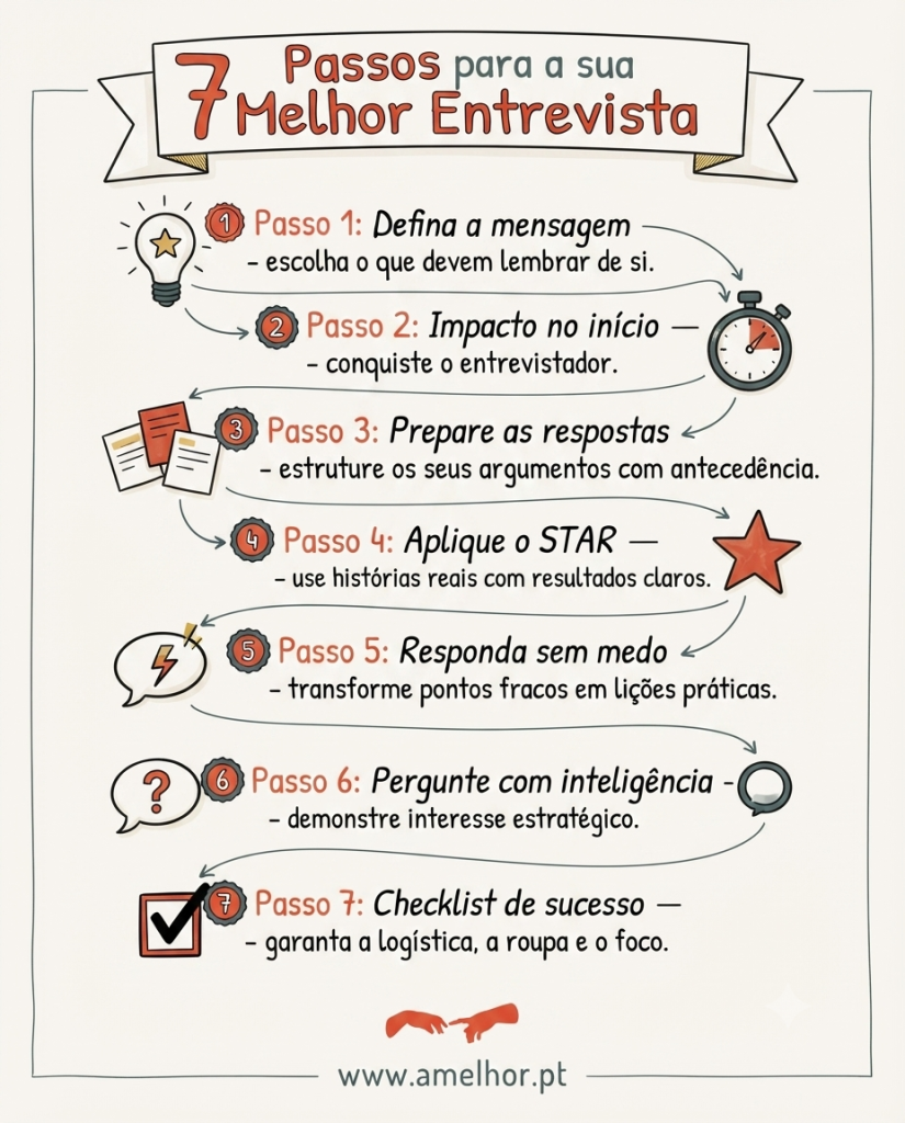 Infográfico sobre como preparar uma entrevista de emprego em sete passos